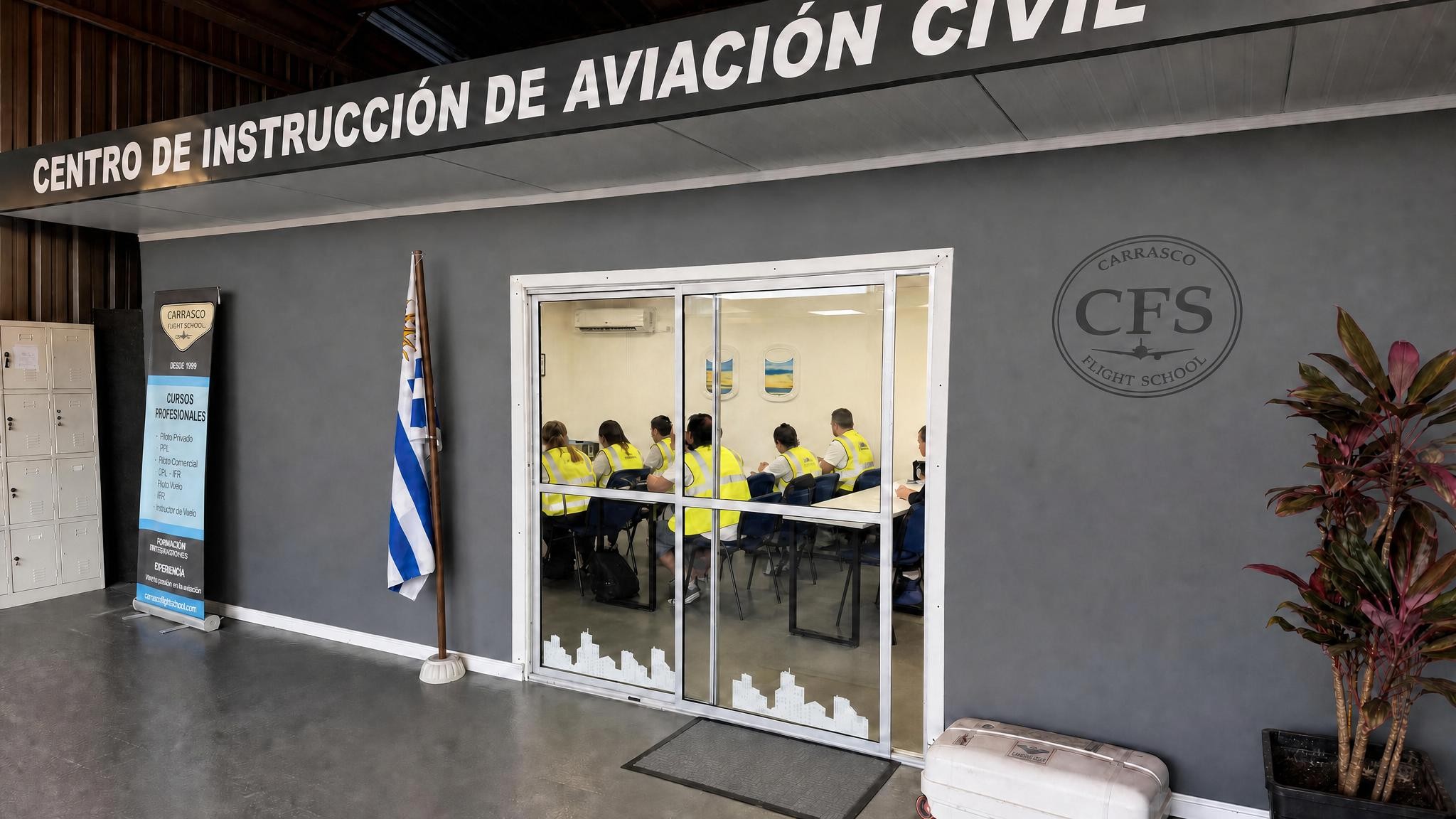 Aula de instrucción de aviación civil en Carrasco Flight School